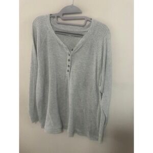Sonoma Goods For Life Gray Waffle Knit Henley Thermal Top XL Cozy Basic